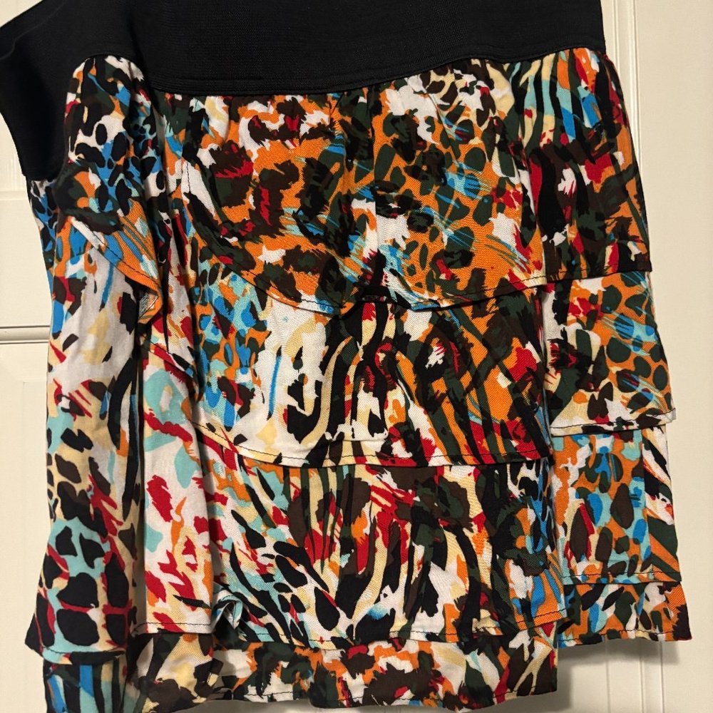 TRACY EVANS LADIES MULTI-COLOR MINI SKIRT LAYERED RUFFLES WIDE ELASTIC WAISTBAND
